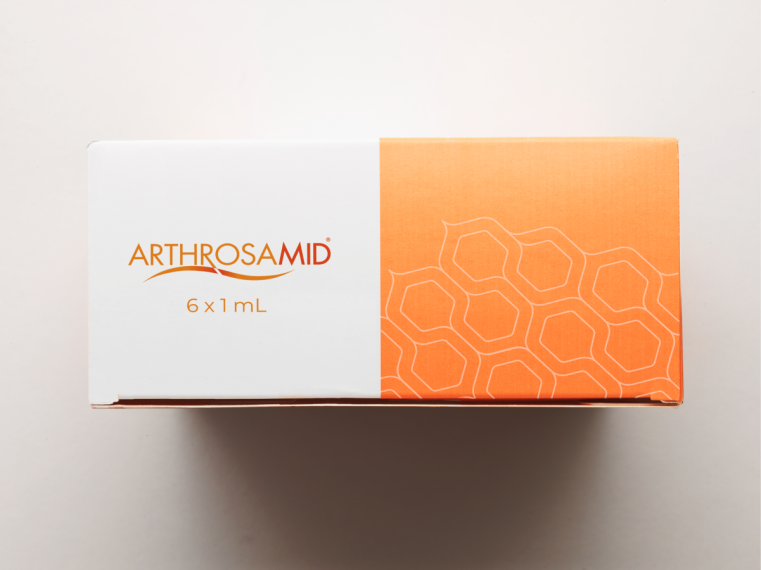 Arthrosamid hydrogel knee injection pack containing 6 x 1 ml syringes